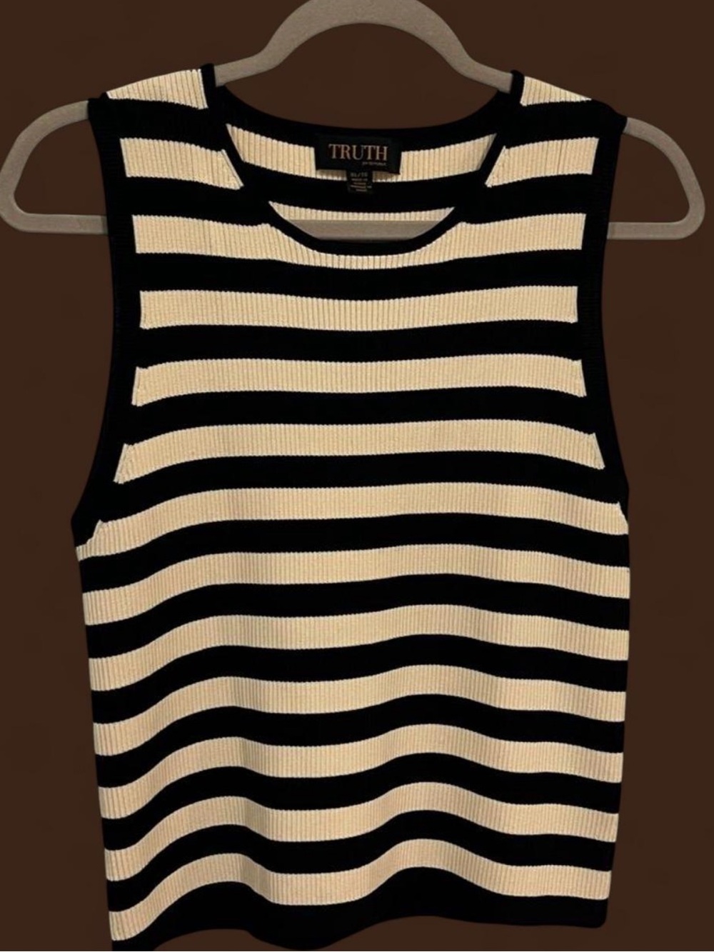 NWOT Truth by Republic Black Cream Striped Heavyweight Knit Cutout Tank Top XL